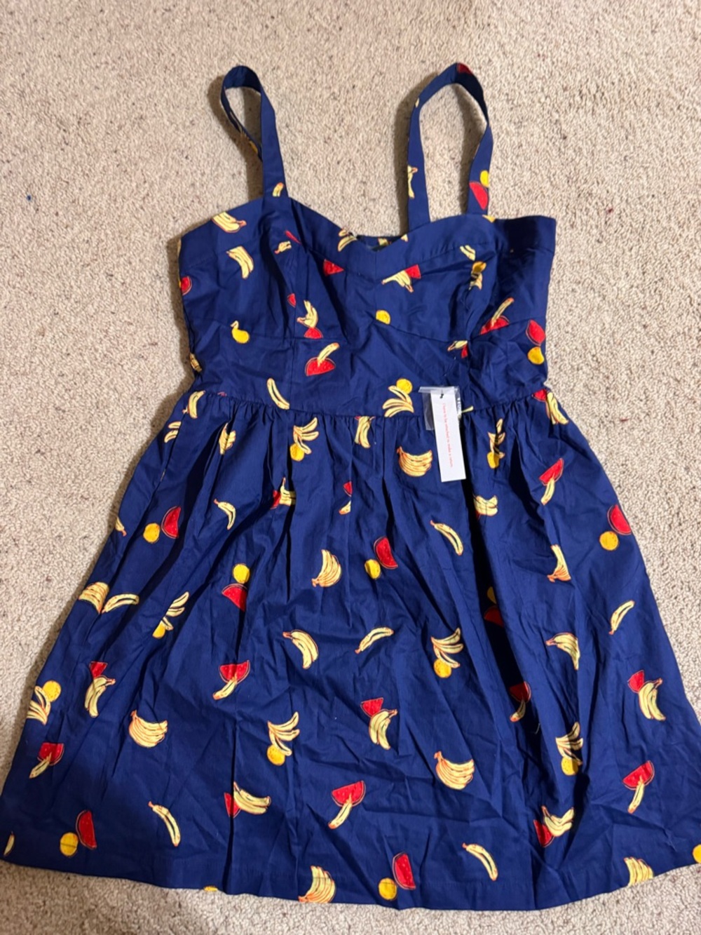 NWT ModCloth Navy Smocked Sundress/Banana Watermelon/Size L